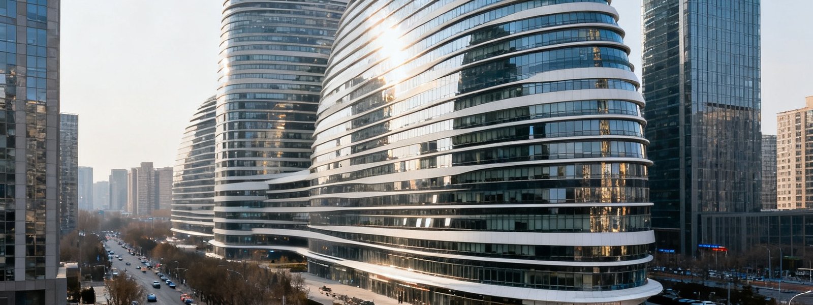 美狮贵宾会北京总部所在地SOHO现代城建筑外观，位于朝阳区CBD核心区域，交通便利紧邻地铁1号线大望路站