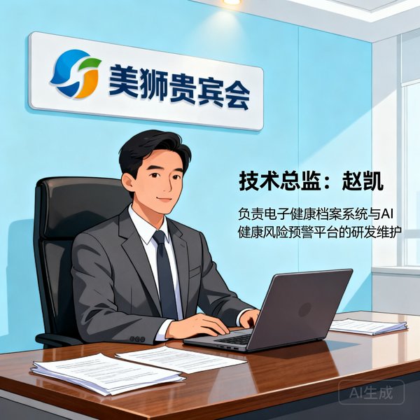 美狮贵宾会技术总监赵凯，负责电子健康档案系统与AI健康风险预警平台的研发维护